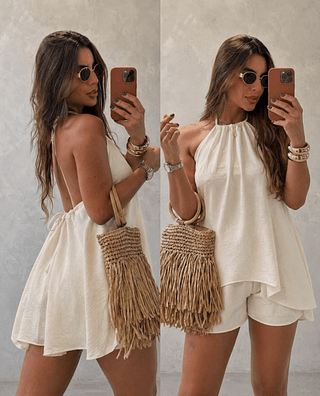 Título: Conjunto Off White Frente Única com Short Soltinho D-289